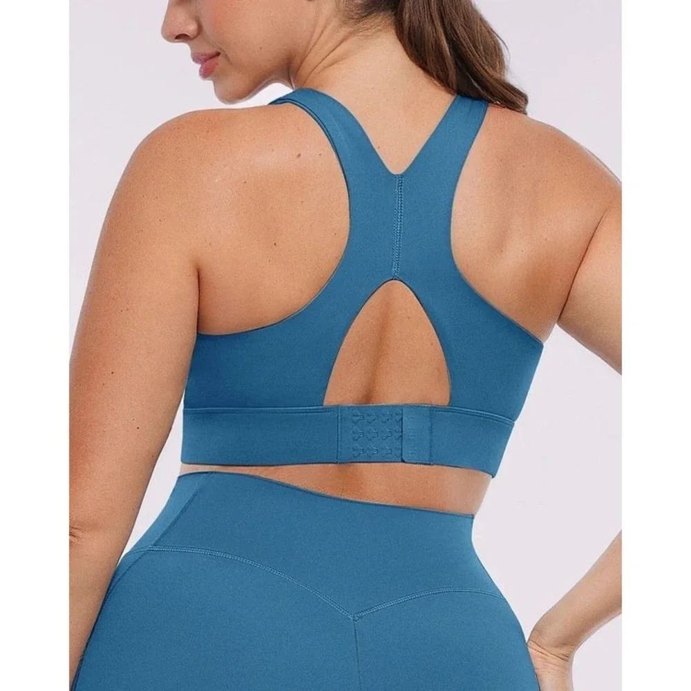 Shapellx NeoSweat AirSlim Cutout Sports Bra Peacock Blue M NWT